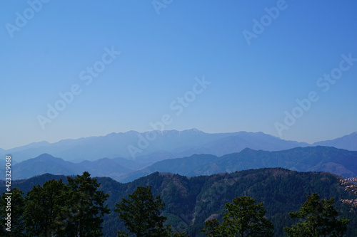 丹沢の山々を眺める 高尾山の展望台からの景色 3月