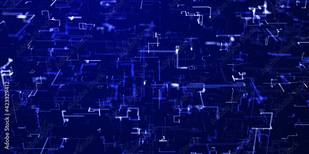 Abstract technology big data background concept. 3D rendering of a scientific technology data binary code network conveying connectivity. Digital cyberspace with particles and Digital data network con Abstract technology big data background concept. 3D rendering of a scientific technology data binary code network conveying connectivity. Digital cyberspace with particles and Digital data network con
