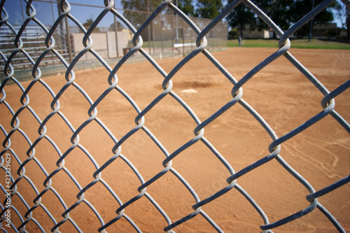 baseball and softball field behind fence #423329629
