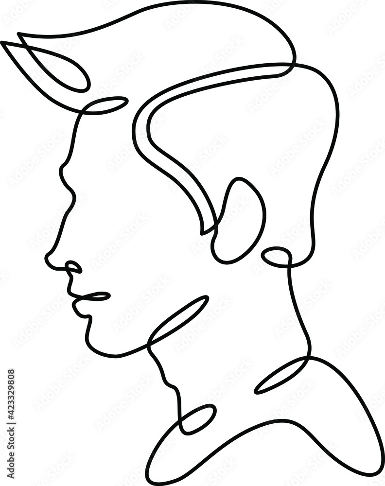  Man portrait profile silhouette. Male face logo. One continuous drawing line  logo single hand drawn art doodle isolated minimal illustration.
