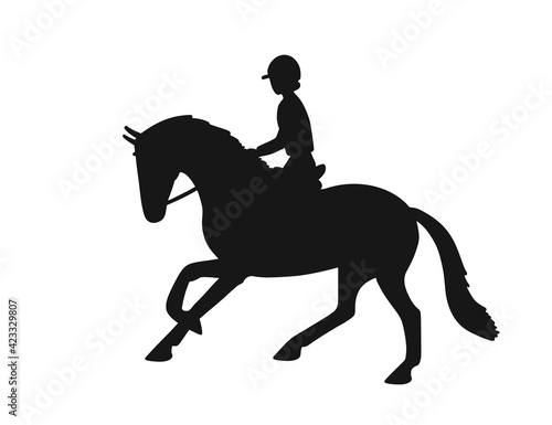 Dressage test, extended canter, silhouette athlete and horse