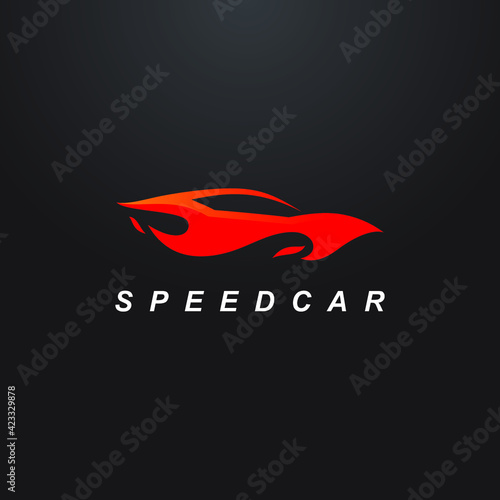 automotive logo design vector with speed car in fire 