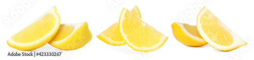 Set with fresh ripe lemons on white background. Banner design