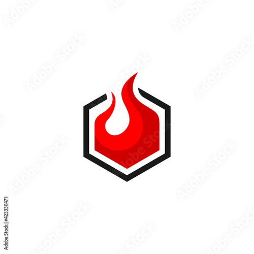 Fire flame in hexagonal shape- polygon logo design