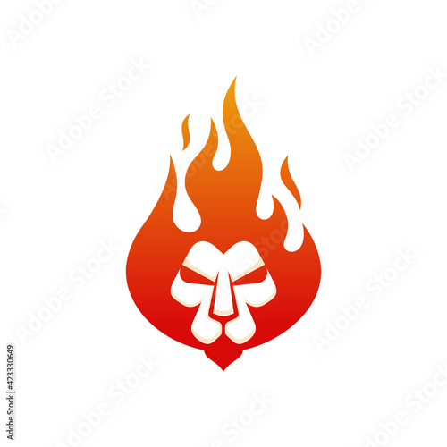 Brave lion on fire logo design template