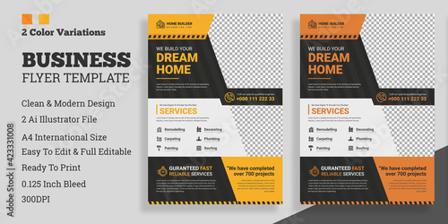 Construction Flyer Template Design, home construction flyer,Construction Flyer Layout with Graphic Elements,