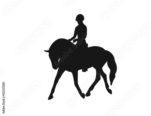 Equestrian athlete riding sport horse, vector silhouette