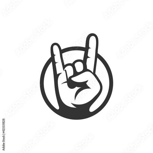 Rock on hand gesture symbol in circle. logo design vector