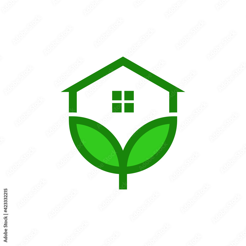 green house logo with leaves window and roof design template green house logo with leaves window and roof design template