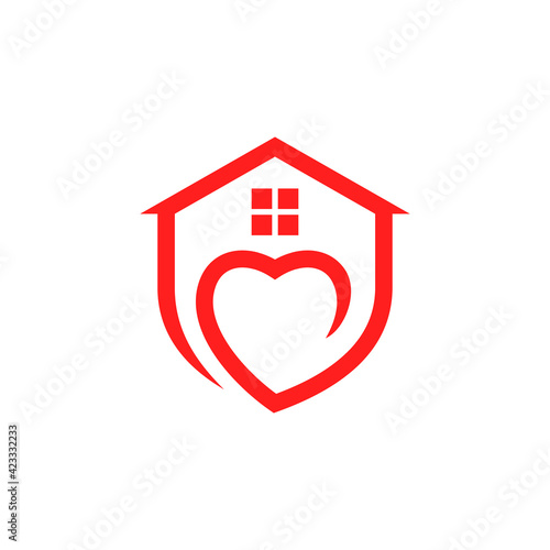 charity home design vector - heart and house logo