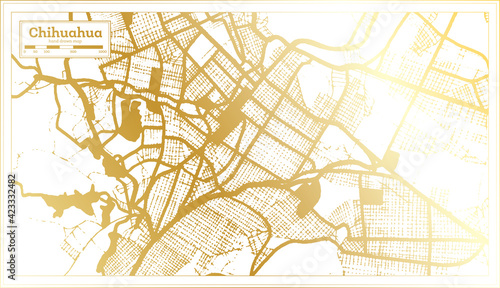 Chihuahua Mexico City Map in Retro Style in Golden Color. Outline Map.