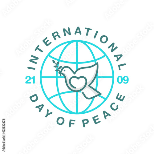 international day of peace design with dove carrying branch and globe