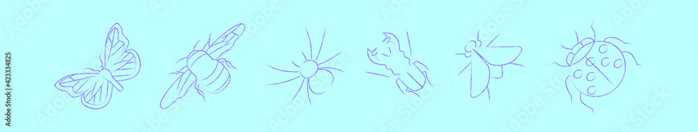set of insects cartoon icon design template with various models. vector illustration isolated on blue background set of insects cartoon icon design template with various models. vector illustration isolated on blue background