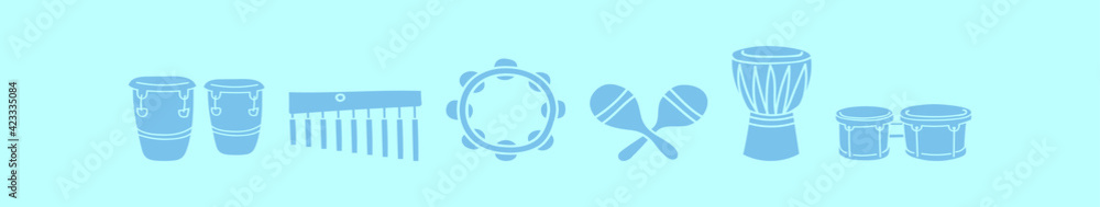 set of music instrument cartoon icon design template with various models. vector illustration isolated on blue background set of music instrument cartoon icon design template with various models. vector illustration isolated on blue background