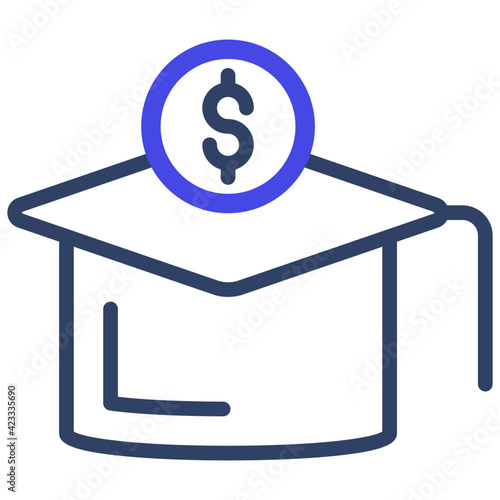 Dollar with mortarboard, educational grant icon
