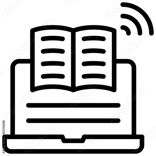Booklet with laptop, icon of electronic book
