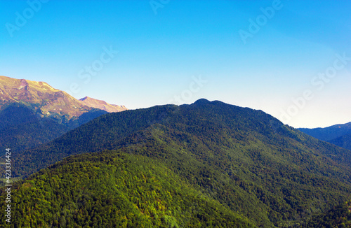 Mountains in Southern Russia. panorama of the beautiful mountains of Russia Sunny day. beautiful summer landscape in the mountains. Morning in the mountains. blue sky. high. 