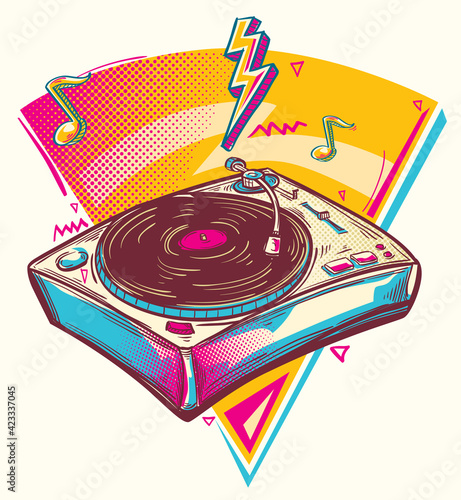 Funky colorful music emblem - turntable