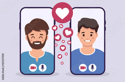 Dating app find your partner online. online love on smartphones between a man and a man.