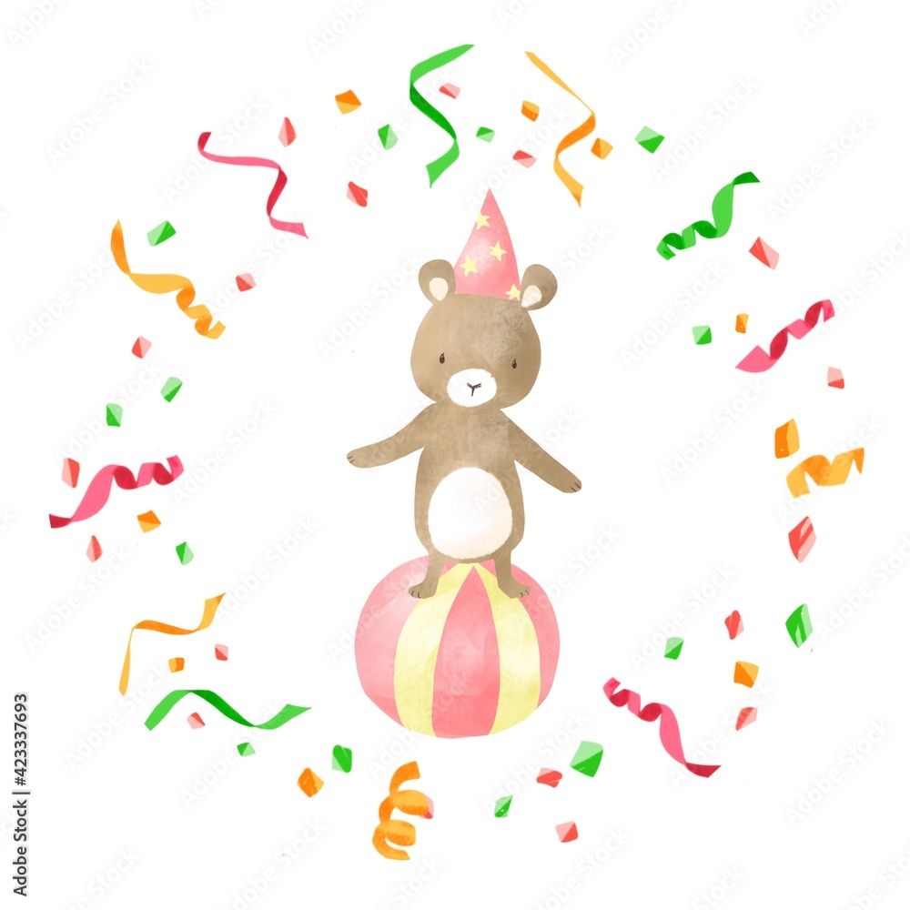 Circus carnival with animals teddy bear balancing on the ball Circus carnival with animals teddy bear balancing on the ball