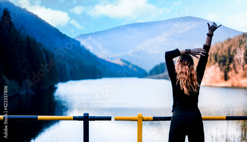 Woman in nature motivation background