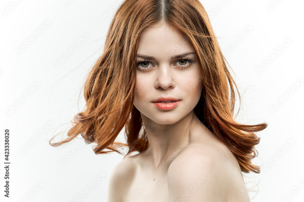 pretty woman red hair passionate gaze naked shoulders model pretty woman red hair passionate gaze naked shoulders model