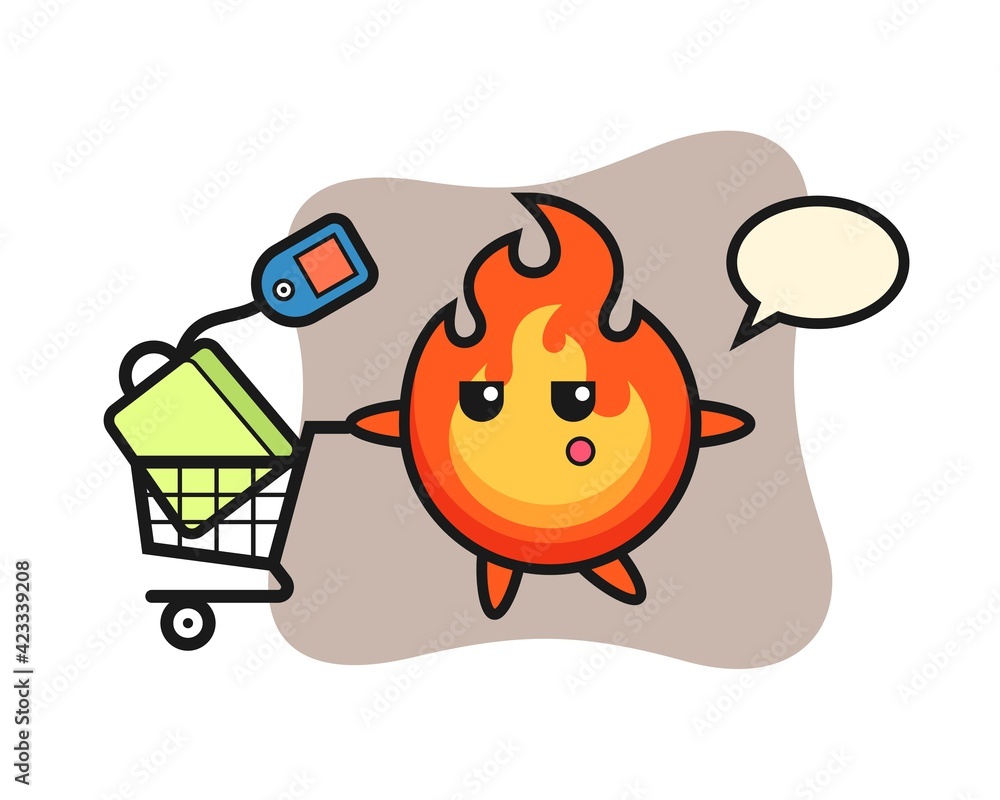 fire illustration cartoon with a shopping cart fire illustration cartoon with a shopping cart