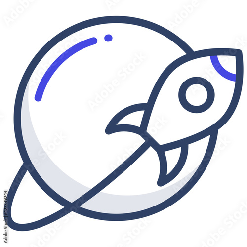 Rocket with planet, icon of planet launcher