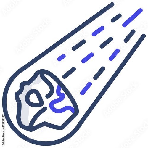 Asteroid falling fireball icon in flat design, meteoroid vector