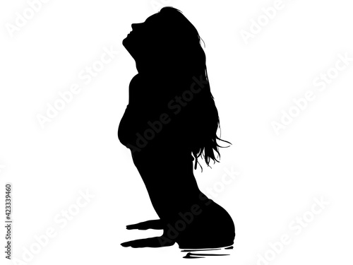 プールから出る水着女性のシルエット