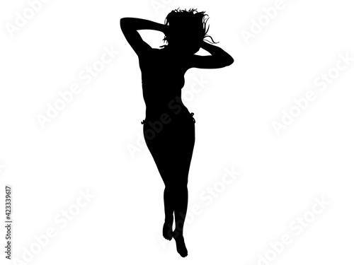 仰向けに寝転がる水着姿の女性シルエット_2