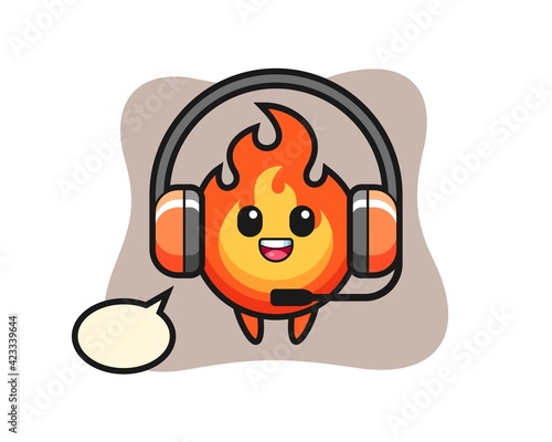 Cartoon mascot of fire as a customer service