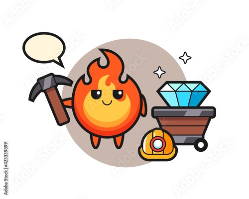 Character Illustration of fire as a miner