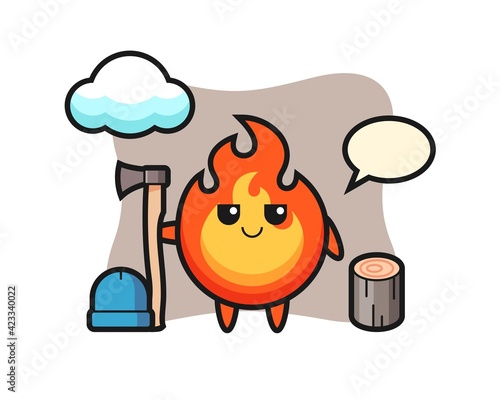 Character cartoon of fire as a woodcutter
