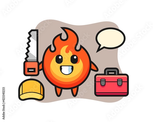Illustration of fire character as a woodworker