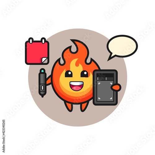 Illustration of fire mascot as a graphic designer