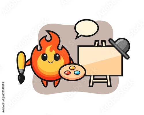 Illustration of fire mascot as a painter