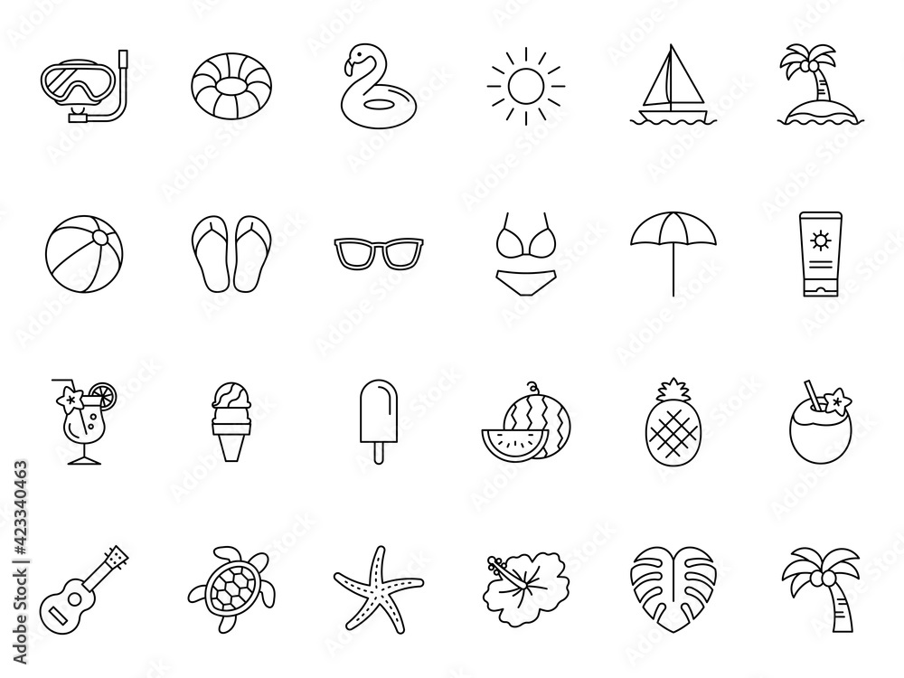 Summer beach item vector icon 夏のビーチアイコンセット - obrazy, fototapety, plakaty 