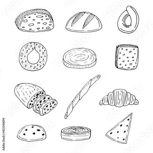 Italian bread set, vector illustration, hand drawing, sketch