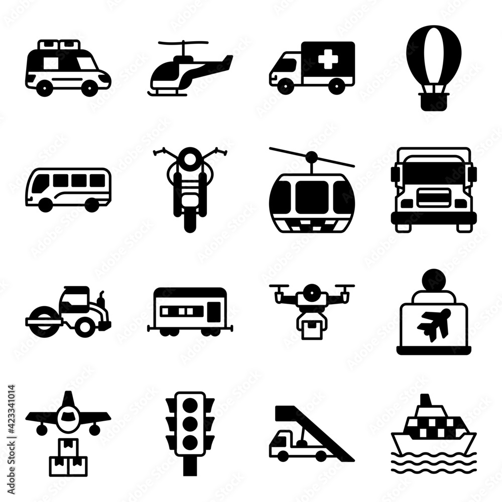 Pack of Automobile Solid Icons 