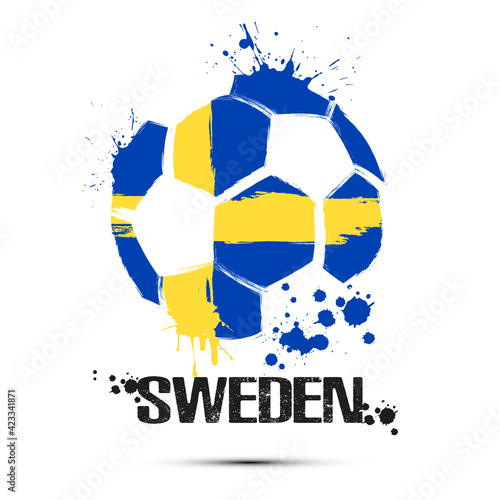 Abstract soccer ball with Swedish national flag colors. Flag of Sweden in the form of a soccer ball made on an isolated background. Football championship banner. Vector illustration