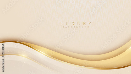 Smooth golden wave on cream shade color background. Luxury paper cut style 3d romantic concept. Vector illustration for design.