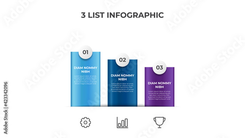 Descending list diagram with 3 points of steps, infographic element layout template vector