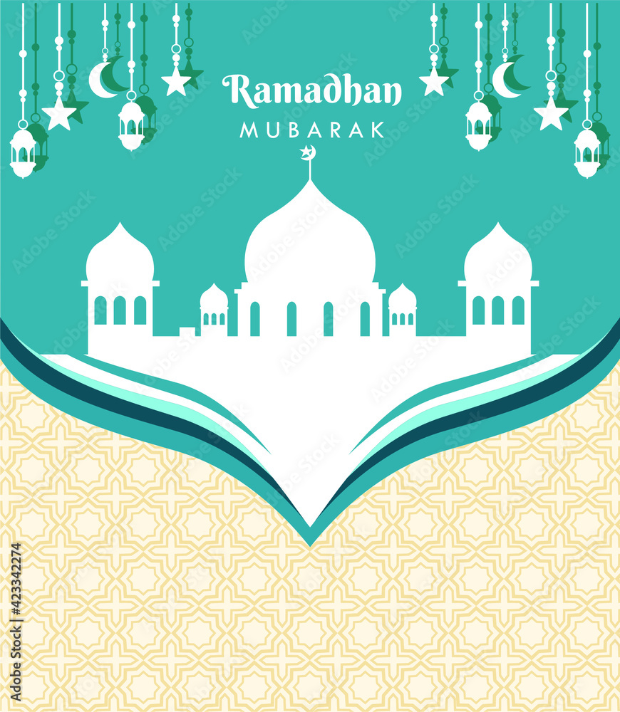 Ramadan theme background with mosque images and other ornaments