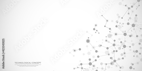Vector illustration of molecular structure and genetic engineering, molecules DNA, neural network, scientific research. Abstract background for innovation technology, science, healthcare, and medicine