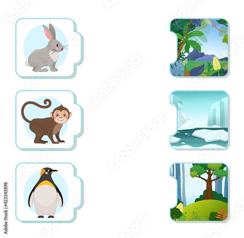 Matching children educational game. What do animals live?. Activity for pre sсhool years kids and toddlers. Animals and their homes.