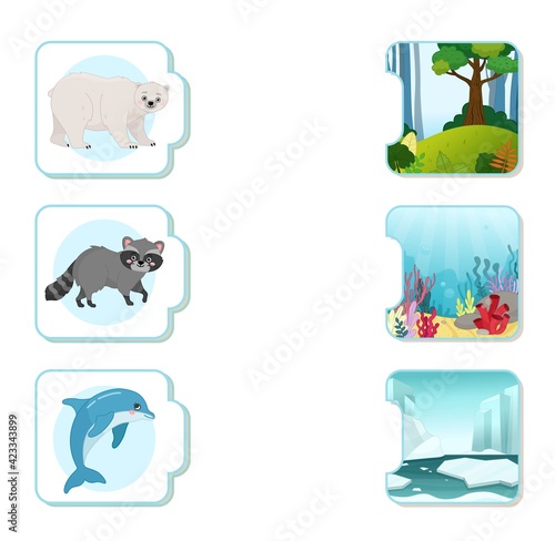 Matching children educational game. What do animals live?. Activity for pre sсhool years kids and toddlers. Animals and their homes.