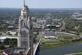 An aerial of the Columbus, Looking west along Broad Street, Columbus, OH