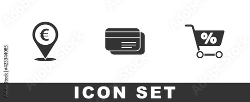 Set Cash location, Credit card and Shopping cart icon. Vector