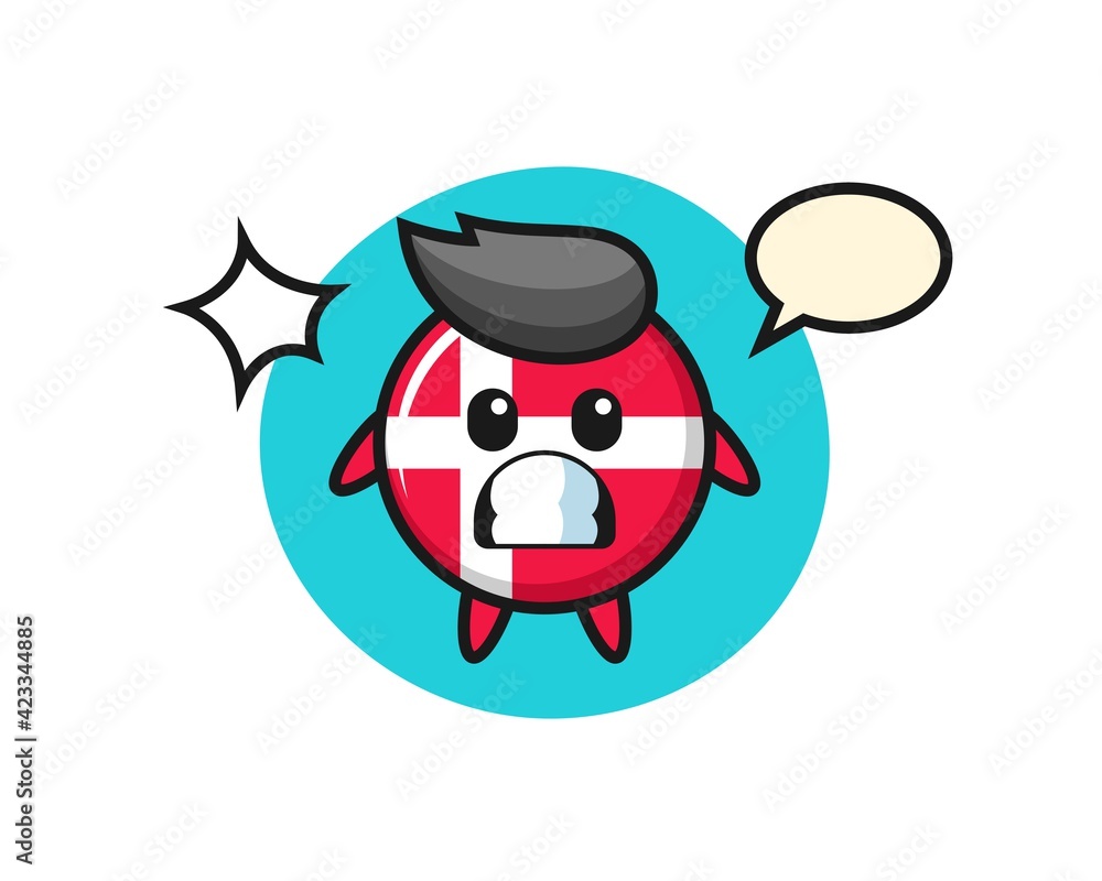 denmark flag badge character cartoon with shocked gesture